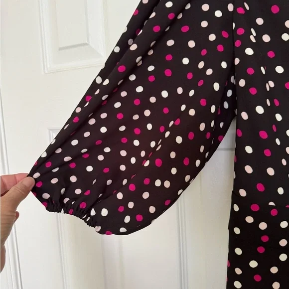 Kate Spade Glimmer Dot Wrap Dress, Black With Pink/White Polka Dots, Size 1, NWT